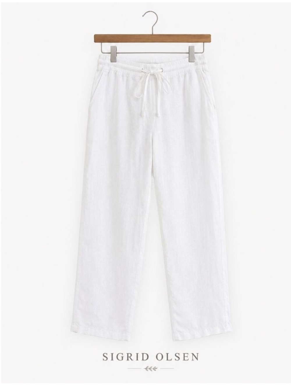 Sigrid Olsen White Linen Pull On Pants Elastic Waist Coastal Large Relaxed
